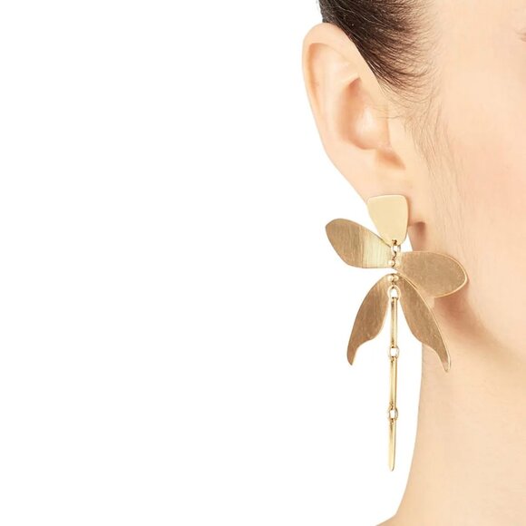 Tory Burch Articulated Dragonfly Drop Earrings Womens Brass Gold Dangle Post 3" - Picture 2 of 12